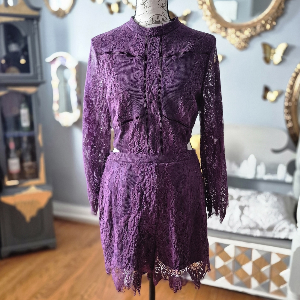 Purple Lace Long Sleeve Romper